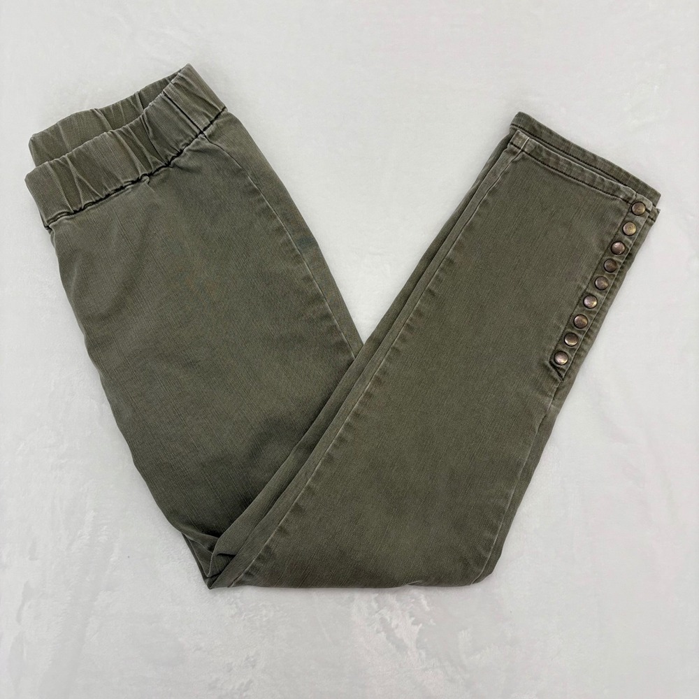 Soft Surroundings Pippa Olive Green Pull On Ankle Pants Snap Hem Size M 29687